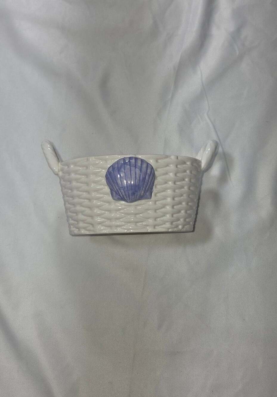 Nantucket Home Basket Bowl Blue Shell Accent Double Handles